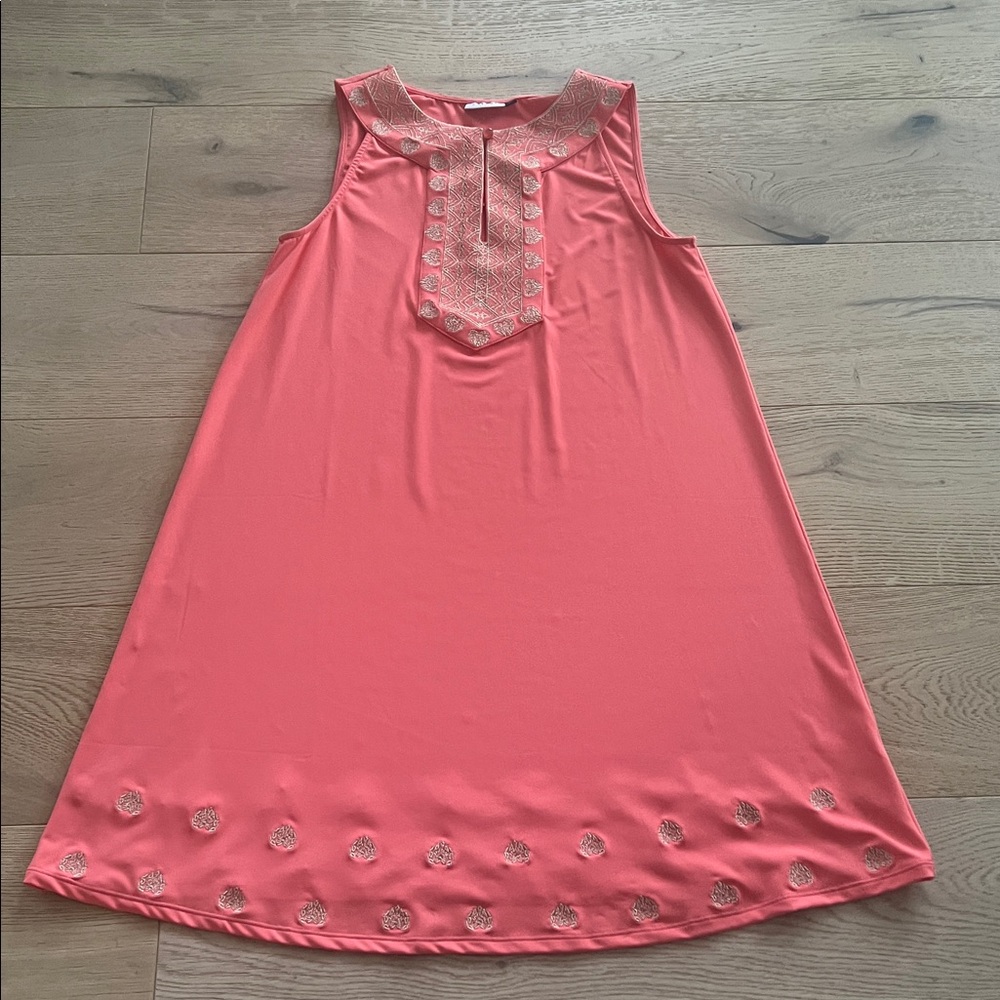CABANA LIFE CORAL METALLIC SLEEVELESS SHIFT MINI DRESS Size Medium UPF - Picture 2 of 8